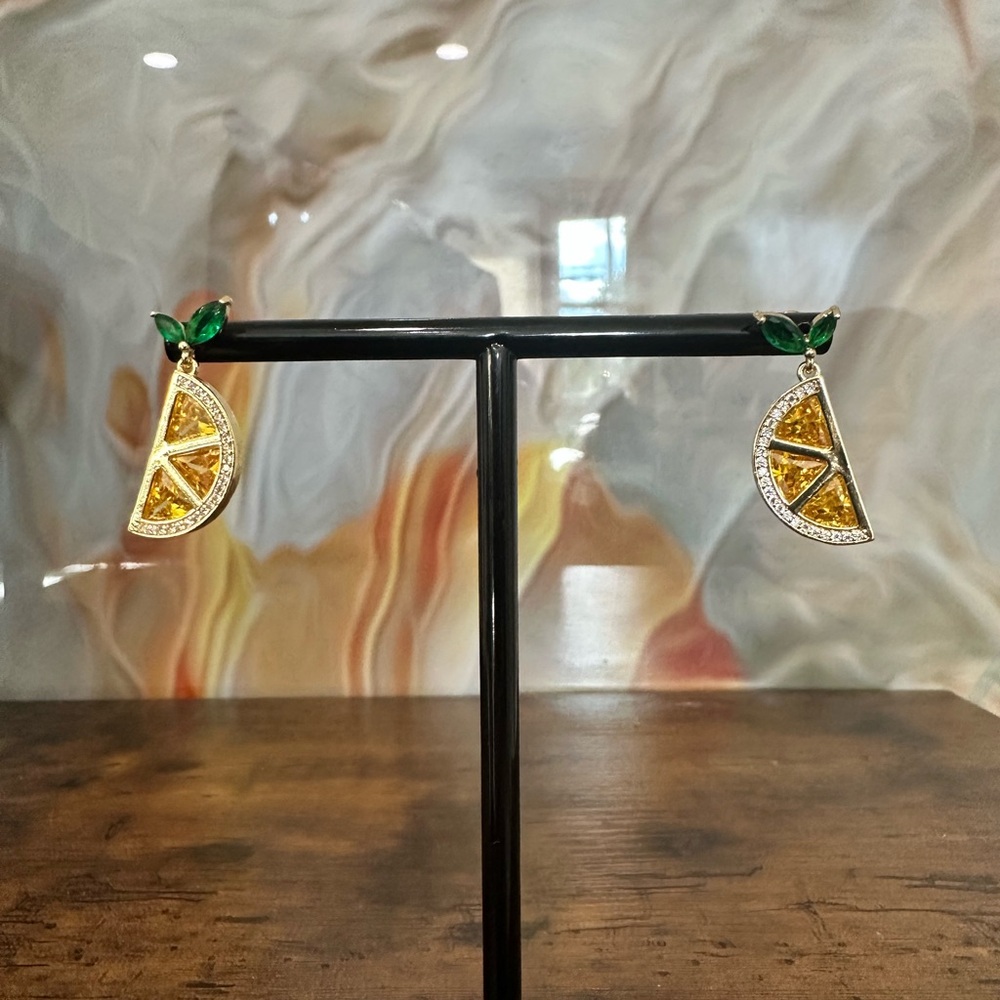 Lemon Gold and Green Earrings